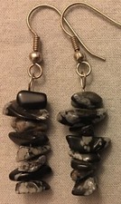 SNOWFLAKE OBSIDIAN STACKED CHIPS EARRINGS - Beads with Sterling Silver Ear Wires