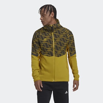Size L- ADIDAS MEN'S DESIGNED FOR GAMEDAY FULL-ZIP HOODIE, PULSE OLIVE.