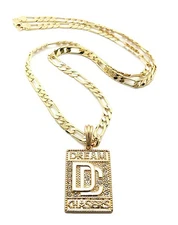 NEW BLING ICE OUT DREAM CHASERS PENDANT 5mm/24" FIGARO CHAIN NECKLACE MSP383