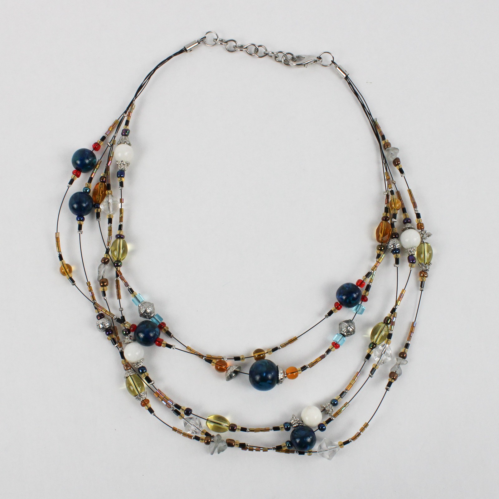 Multi-Strand Multicolor Beaded Statement Necklace… - image 1