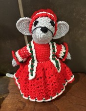 Vintage Crochet Christmas Mouse Handmade 11 Sparkle Eyes Whiskers