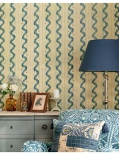 Anthropologie Mind The Gap Ikat Wallpaper Woodstock 69’ Beige Indigo NWT