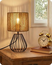 Rattan Table Lamp, Boho Table Lamp, Small Bedside Lamp, Handwoven Paper Lamps...