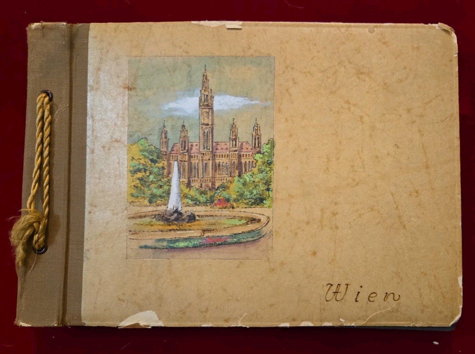 Vintage 1950 American Family Photo Album in Vienna Austria Gold String Tied