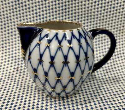 Lomonosov Russian Creamer Cobalt Blue Net Porcelain Imperial LFZ 24K Gold Trim