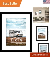 Elegant 11x14 Black Picture Frame for 8x10 with Mat or 11x14 Photos