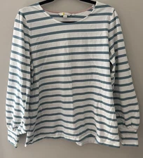 Boden Womens Striped Long-Sleeve Top UK 20 US 16 100% Cotton Teal/White