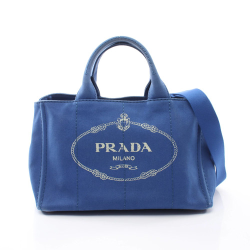PRADA CANAPA 2WAY Handbag Tote Bag Canvas Blue