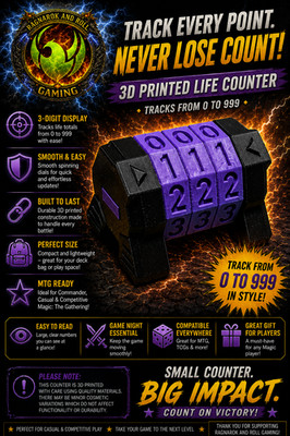 Dial-Type life counter - Magic the Gathering MTG/TCG - 3 Digit - Black/Purple