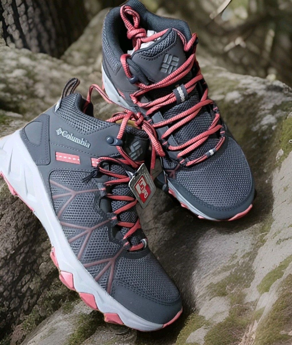 Womens Columbia Peakfreak Mid Outdry Waterproof Grip Traction GreyCoral  Sz
