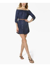 ULTRA FLIRT Womens Shirt Dress Mini Navy Belted Evening Juniors S