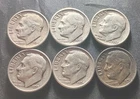 (6) 1950's Roosevelt Dimes (No Duplicate Dates)--Below Melt Start