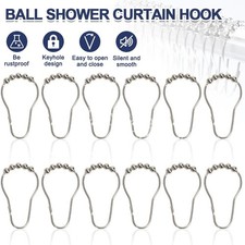 12PCS Metal Shower Curtain HOOKS RINGS Double Glide Roller Set for Bathroom