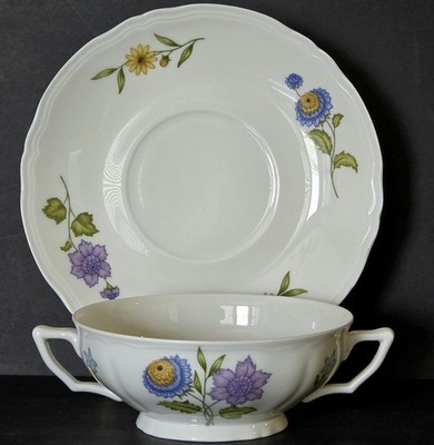 Ceralene Fleurs de Printemps Raynaud Limoges Cream Soup Bowls Cup French Faience