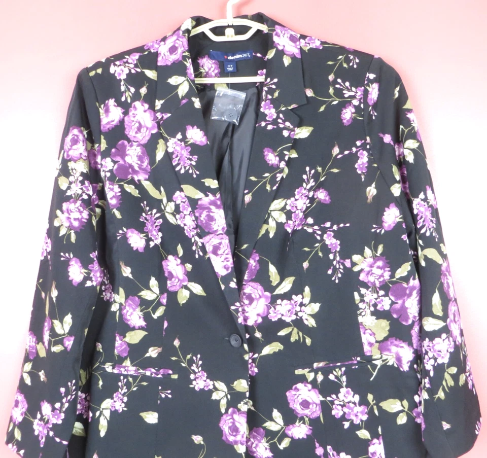 NEW DENIM 24/7 Women's Polyester Blazer Jacket Long Sleeve Floral Pocket 24W - Image 3 of 4