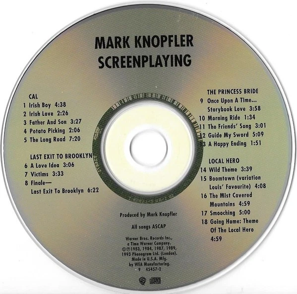 MARK KNOPFLER - SCREENPLAYING 18 TRACK CD - WARNER BROS 1993 - U.S. IMPORT - Imagem 3 de 3