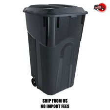 Hyper Tough 32 Gallon Wheeled Heavy Duty Plastic Garbage Can, Attached Lid, Blac