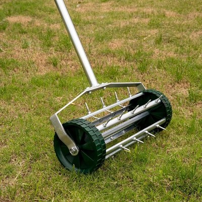 Spike Aerator, Rolling Yard Lawn Rotary Push Tine Soil Gardening Tool Assembly