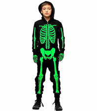 Hyde EEK Kids Skeleton Halloween Costume One Piece Hooded Glow in Dark S
