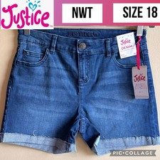 NWT Justice Girls Shorts High Rise Midi Dark Wash Denim Soft Stretchy Comfy 18