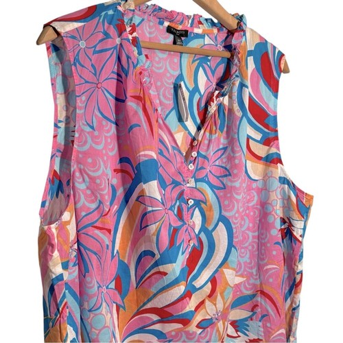 TALBOTS | Women’s Dazzling Floral Sleeveless Cotton Ruffle Neck Top size 3X NEW - Picture 3 of 15