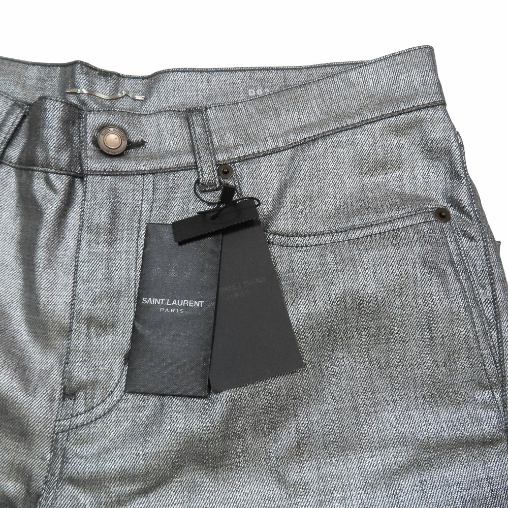 18Ss Saint Laurent Paris D02 M Sk Lw Denim Metallizzato Zip Fly 30 Argento Uomo