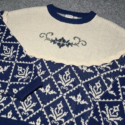 Vintage Esprit Sport Sweater Womens Medium Blue Knit Wool Blend Oversized