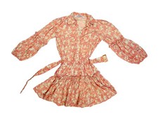 Lusana Mini Dress Womens Small Orange Paisley Belted Ruffle Hem Cotton Boho