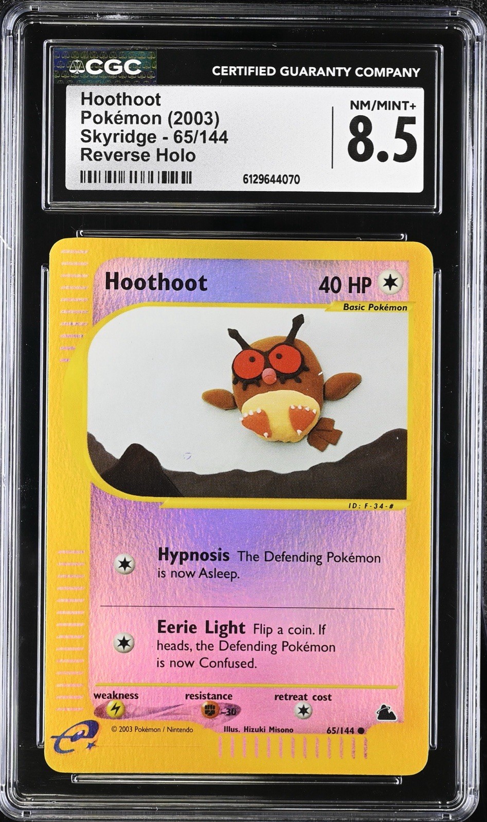 CGC 8.5 NM MINT + Hoothoot 65/144 Skyridge REVERSE HOLO WOTC 2003 Pokemon Card