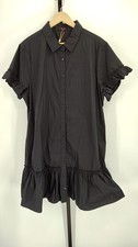 Quince Women 100% Organic Cotton Poplin Short Sleeve Ruffle Shirt Dress Black XL