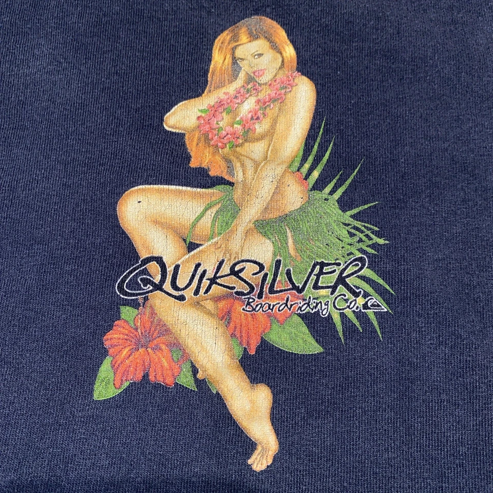 Camiseta De Colección Quicksilver Aloha Hula Niña Gráfica Timbre Para Hombre L Y2K Patinador Foto 2 de 4