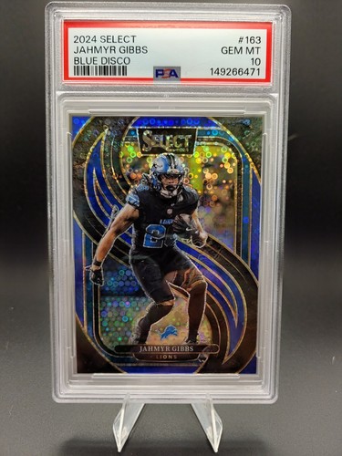 🏈💙2024 Panini Select Premier Jahmyr Gibbs #163 Blue Disco Prizm /25 PSA 10 SSP