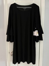 Laundry by Shelli Segal Shift Dress Medium Black Ruffle Bell Sleeve NWT $138
