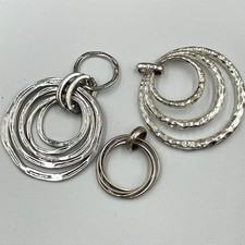 Vintage Silver Tone Multi-Circle Pendant Set Hammered Textured Modernist 3pc