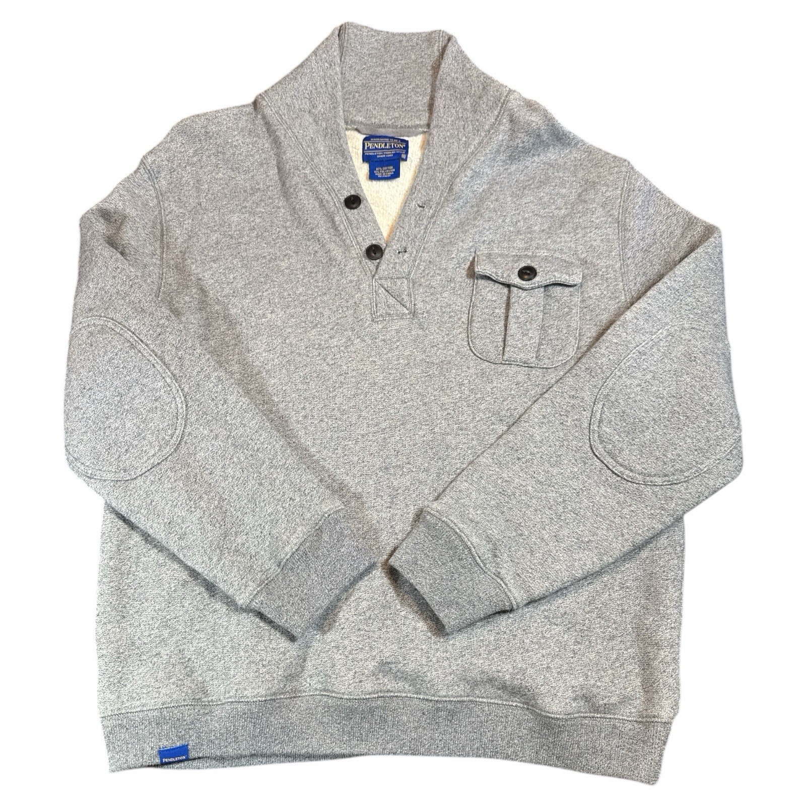 Pendleton Elbow Patch Pullover Grey Cotton Blend … - image 2