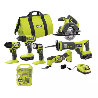 ONE+ 18V Cordless 6-Tool Combo Kit with 1.5 Ah and 4.0 Ah Batteries, Charger, an