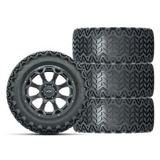 Set Of 4 Gtw 14 Raven Matte Gray Lifted Golf Cart Wheels On 23 At Tires