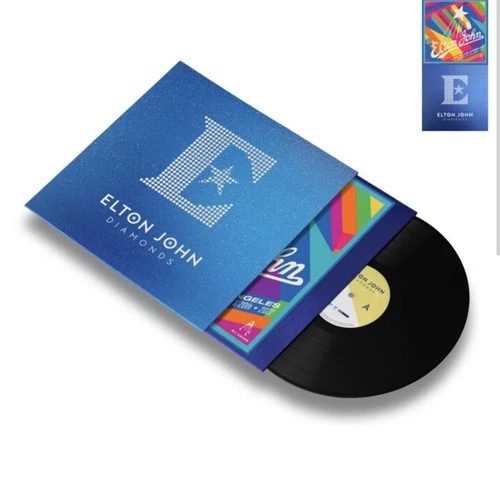Elton John 2LP Diamonds Commemorative Litho Print and Blue Sparkle Cover Ltd Ed