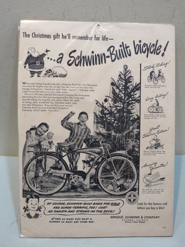 Vintage 1950s Schwinn-Built Bicycle Christmas Advertisment