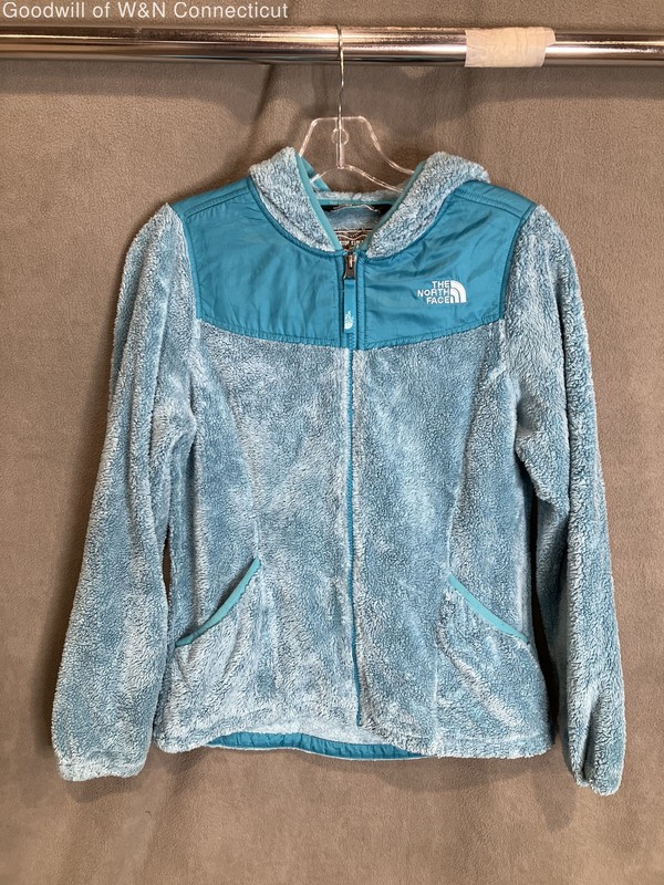 The North Face Girls Osito Hooded Fleece Jacket Blue High Pile Shag L 14/16 COA