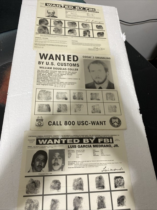 Wanted By FBI / Customs Poster Lot Risinger, Coller, And Medrano