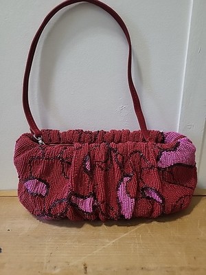 Staud Ruched Bean Purse Clutch Red Pink Removeable Handle Discontinued