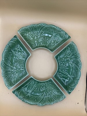 Vintage Green Ceramic Four Piece Set. Some Chips
