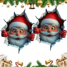 2 Pcs 3D Wall Breaking Santa Claus Sticker, 2026 New Christmas Wall Stickers, Ch