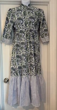 Miss Madigan Maxi Dress Victorian High Neck Paisley MOP Button Front XL