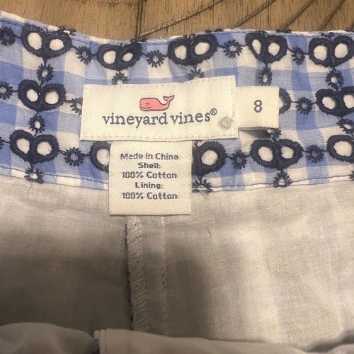 Vineyard Vines Women's Blue Gingham Eyelet Shorts Size 8 - Picture 2 of 6