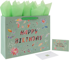 16.5 Extra Large Happy Birthday Gift Bag Set with Handles, Greeting Card, Tissu