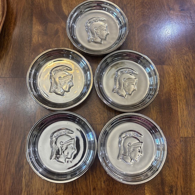 Vintage Lusterware Mercury Glass Roman Soldier Head Coasters Set of 5 spartan 