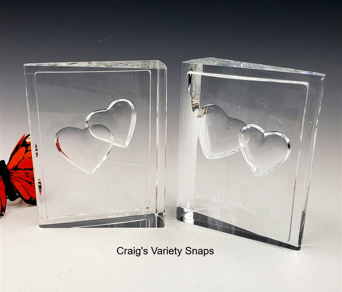 Steuben Glass Double Hearts Crystal Sculpture Bookends Paperweight Boxed USA