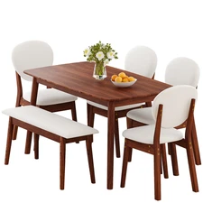 Wood Dining Table Set for 6,Table & Chair, 6-Piece Compact Mid-Century Solidwood